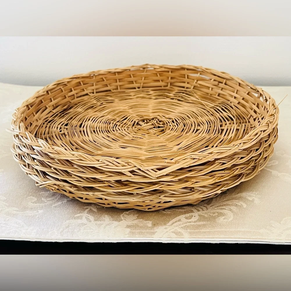 Vintage Handwoven Wicker Paper Plate Holders & Watermelon Placemats Set of 8